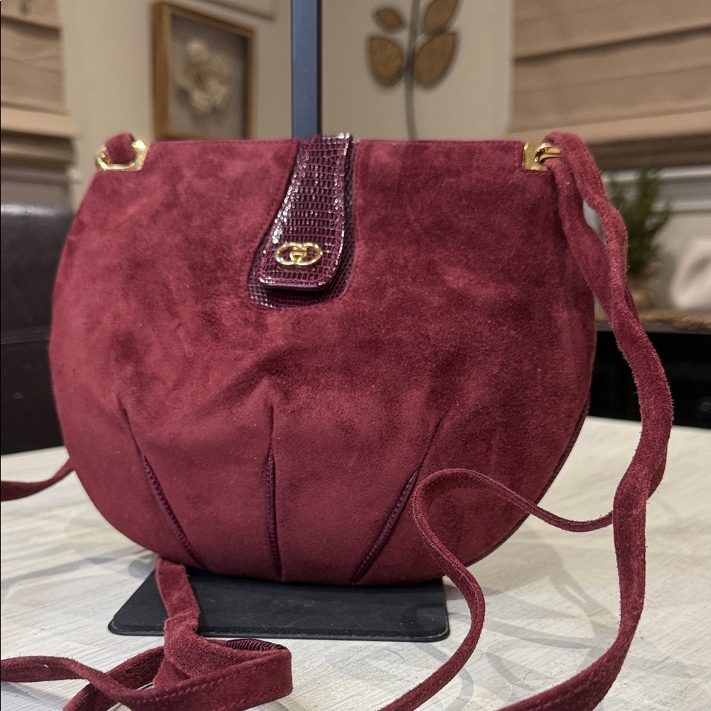 Gucci Burgundy Suede Crossbody Bag with Gold Hardware